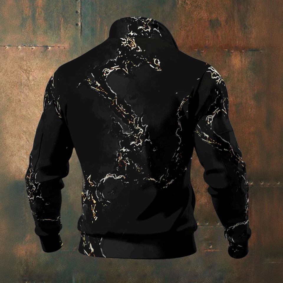 Pitch Black Desert Marble - Men's Thick Knit Fleece Jacket: White beige gold