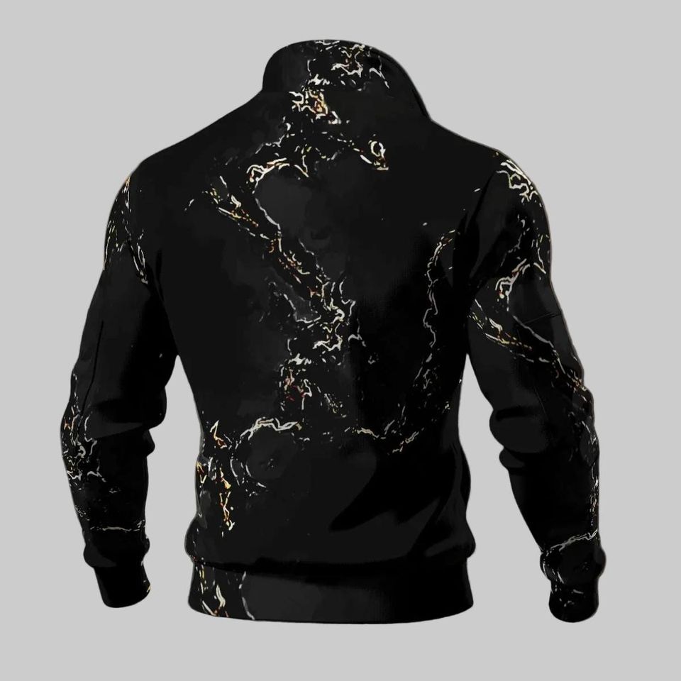 Pitch Black Desert Marble - Men's Thick Knit Fleece Jacket: White beige gold