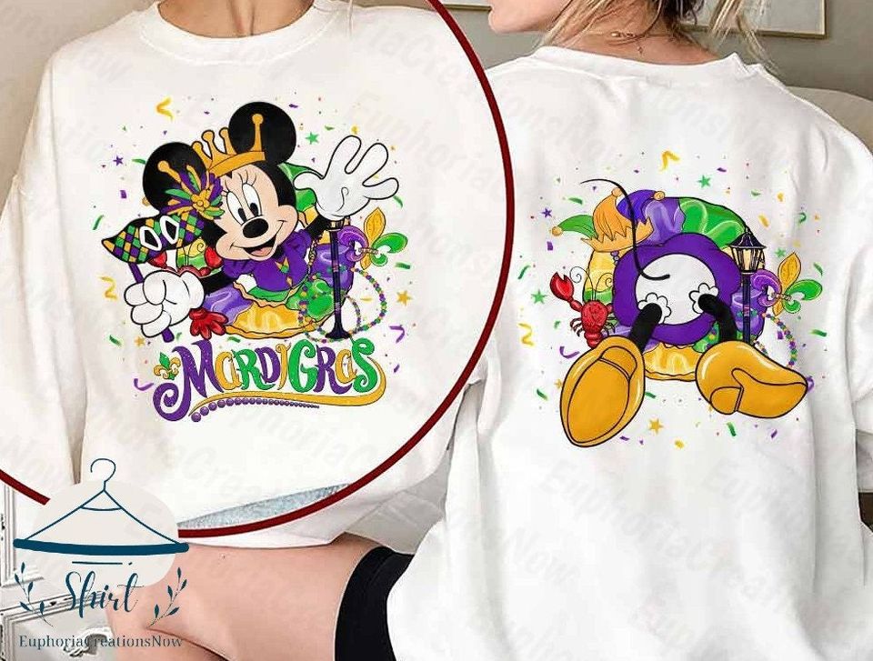 Two-sided Mickey and Friends Mardi Gras Shirt, Disney Mardi Gras T Shirt
