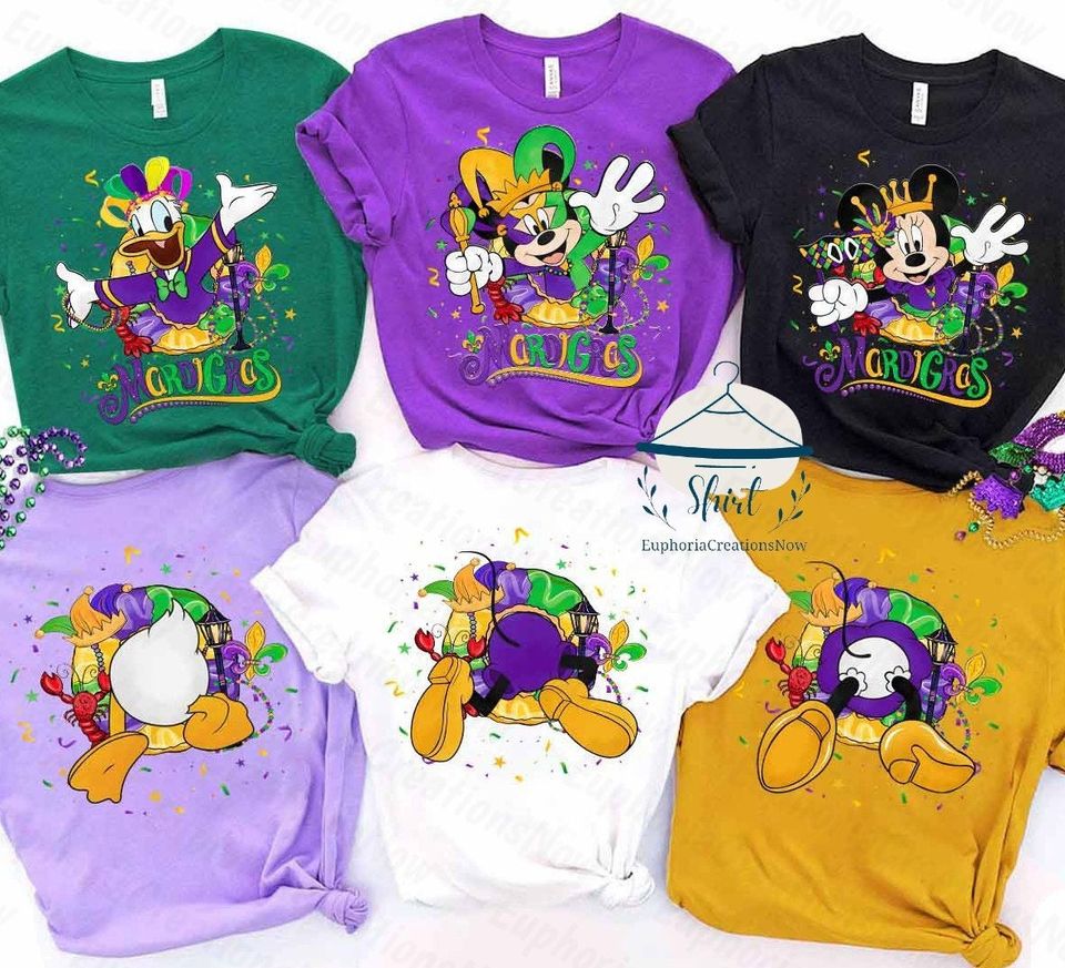 Two-sided Mickey and Friends Mardi Gras Shirt, Disney Mardi Gras T Shirt