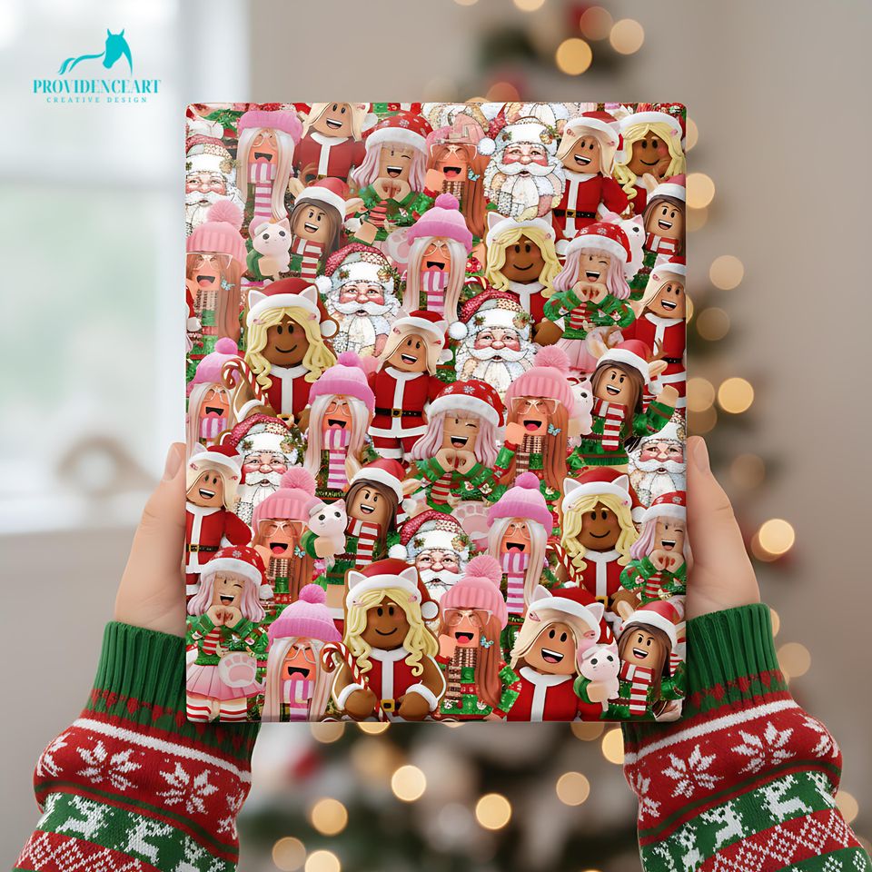 Roblox Christmas Wrapping Paper: Santa, Gingerbread Characters