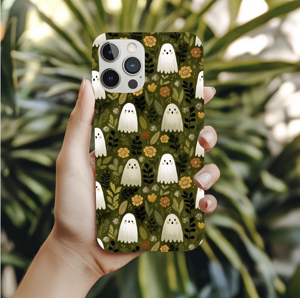 Spooky Cute Ghost iPhone Case  Cottagecore Floral Fall Phone Cover  Tough Protective Case for iPhone 15, 14, 13, 12 and More