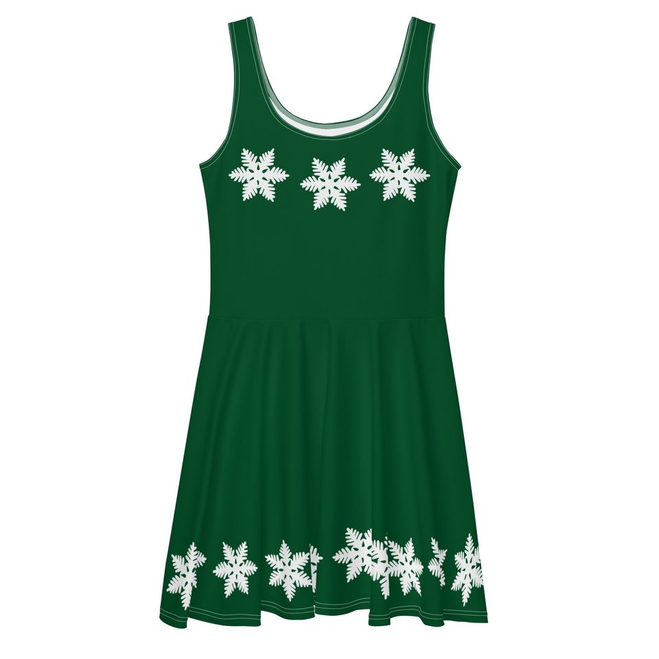 Minnie and Mickey Christmas Dress Disney Christmas Outfit Snowflake Green Sweater Skater Dress
