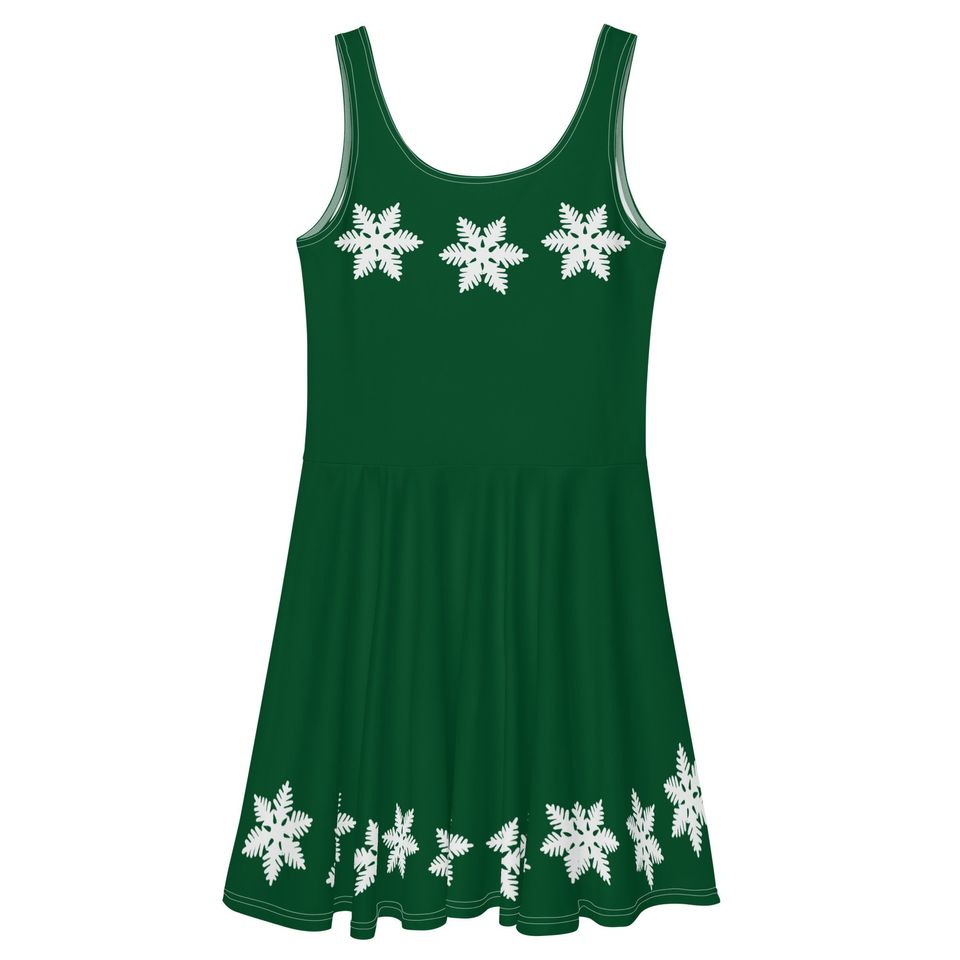 Minnie and Mickey Christmas Dress Disney Christmas Outfit Snowflake Green Sweater Skater Dress