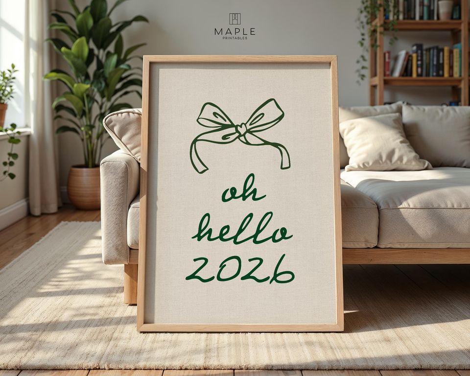 Coquette 'Oh Hello 2026' Print, Preppy Happy New Year Poster, Retro New Year's Eve Party Sign