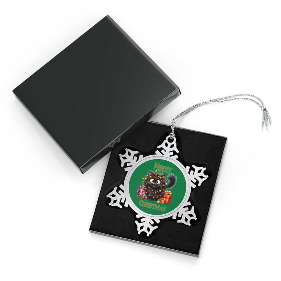 Pewter Snowflake Ornament, Playful Cat Christmas Tree Decoration