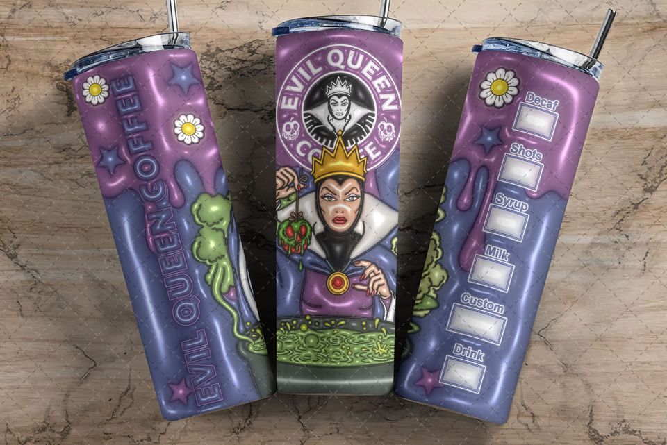 Evil Queen Glitter Tumbler with Lid and Straw