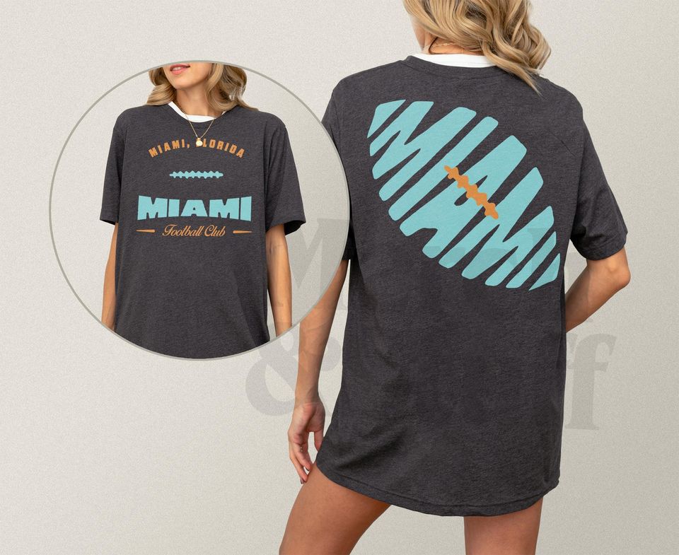 Vintage Miami Football Shirt, Unisex Old School Game Day Apparel, Miami Football Graphic Tee with Front and Back Print Design