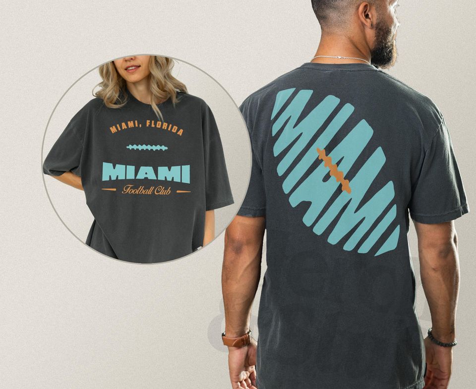 Vintage Miami Football Shirt, Unisex Old School Game Day Apparel, Miami Football Graphic Tee with Front and Back Print Design