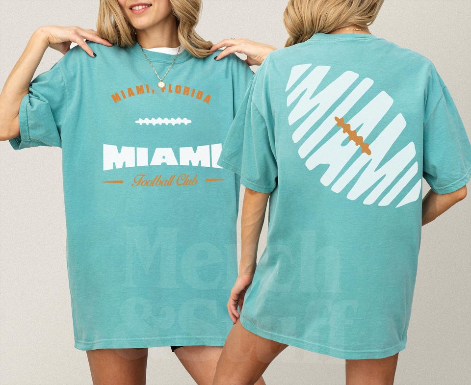 Vintage Miami Football Shirt, Unisex Old School Game Day Apparel, Miami Football Graphic Tee with Front and Back Print Design