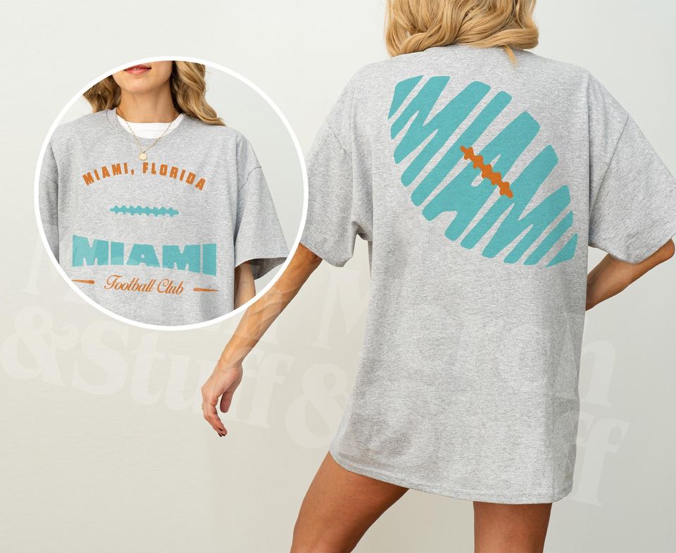 Vintage Miami Football Shirt, Unisex Old School Game Day Apparel, Miami Football Graphic Tee with Front and Back Print Design