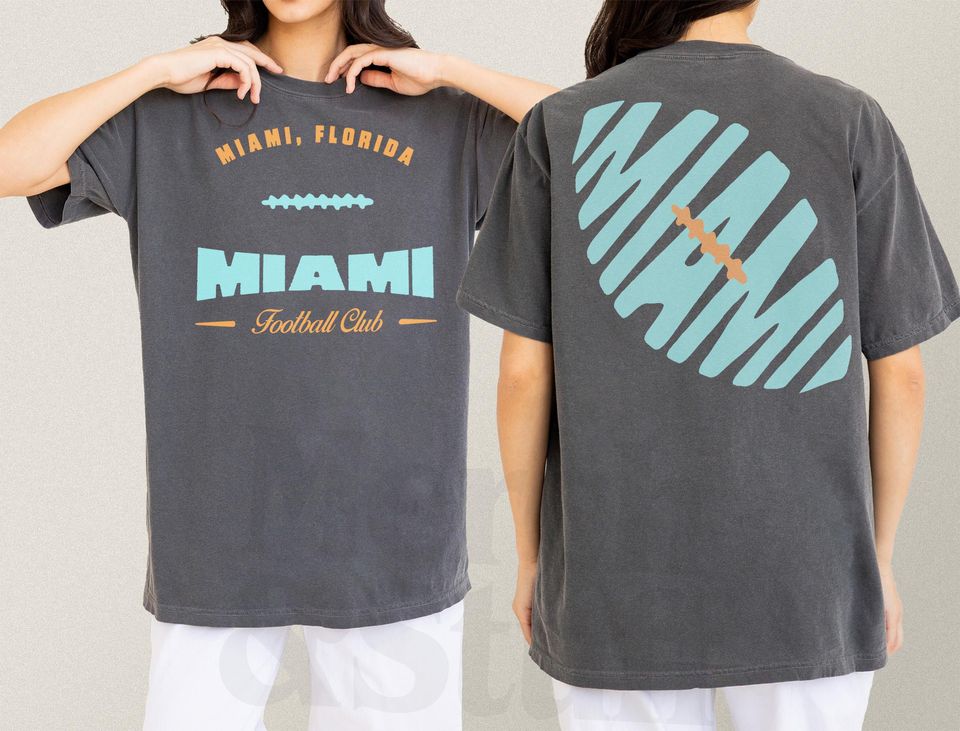 Vintage Miami Football Shirt, Unisex Old School Game Day Apparel, Miami Football Graphic Tee with Front and Back Print Design