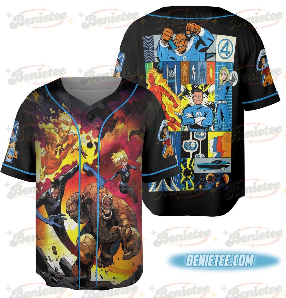 Fantastic Four Team Baseball Jersey, Pedro Friend Retro Superhero Tee