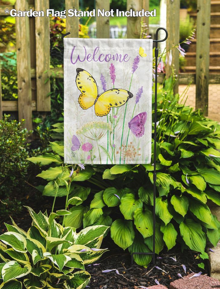 Violet Butterfly Welcome Garden Flag