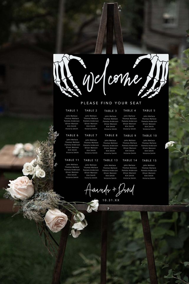 Gothic Wedding Seating Chart Template, Editable Halloween Seating Plan Sign
