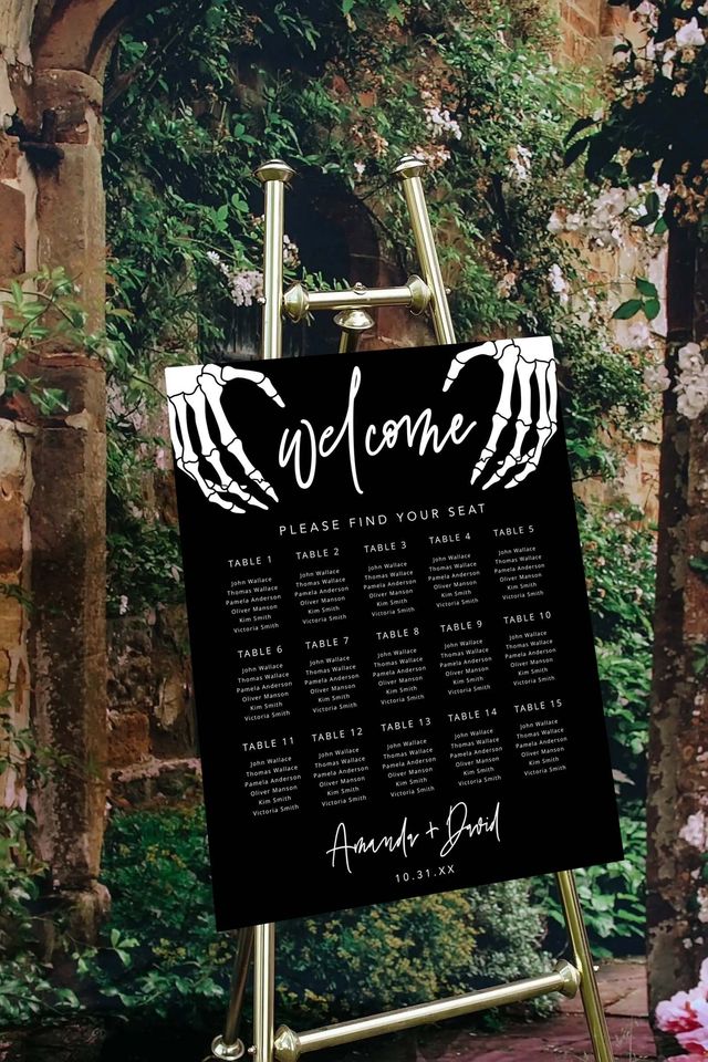 Gothic Wedding Seating Chart Template, Editable Halloween Seating Plan Sign
