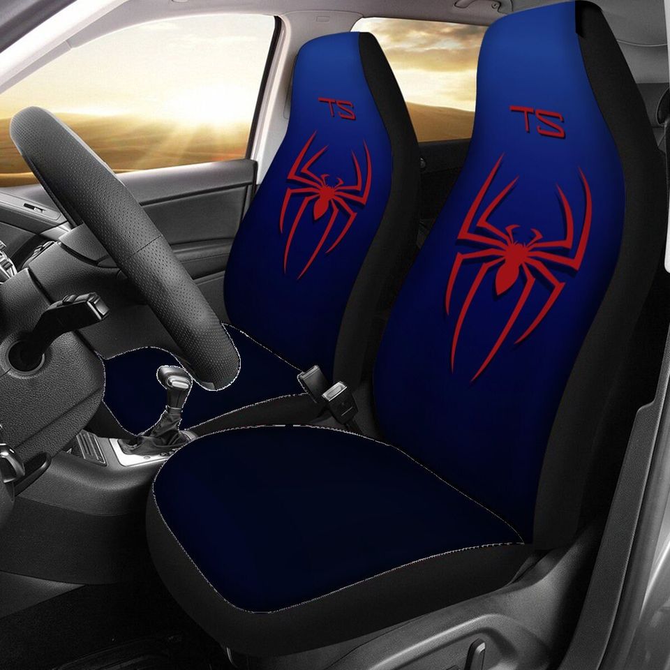Custom spider man monogram Universal Car Seat Cover Thickened Back, red and blue spider, personalized initials, gift for her, gift for him