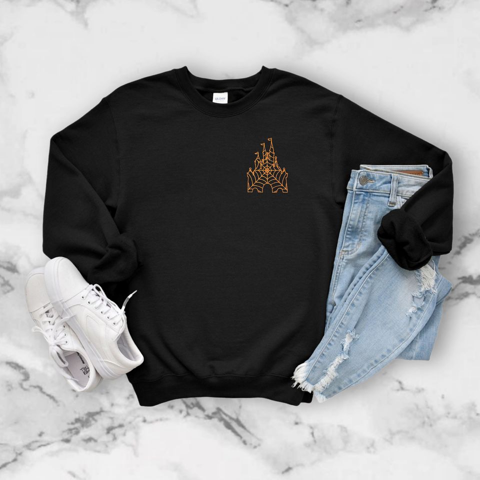 Embroidered Spiderweb Disney Castle Sweatshirt