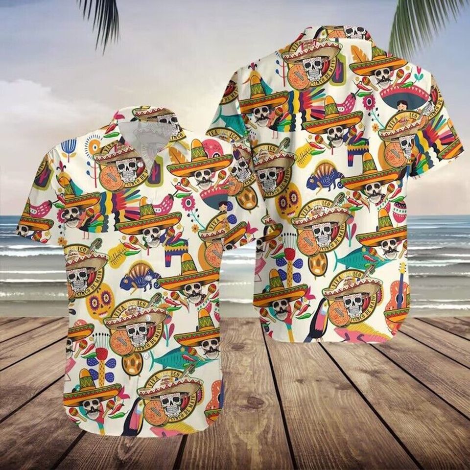 Mexican Skull Cinco De Mayo Hawaiian Shirt, Playing Guitar Hawaii Shirt