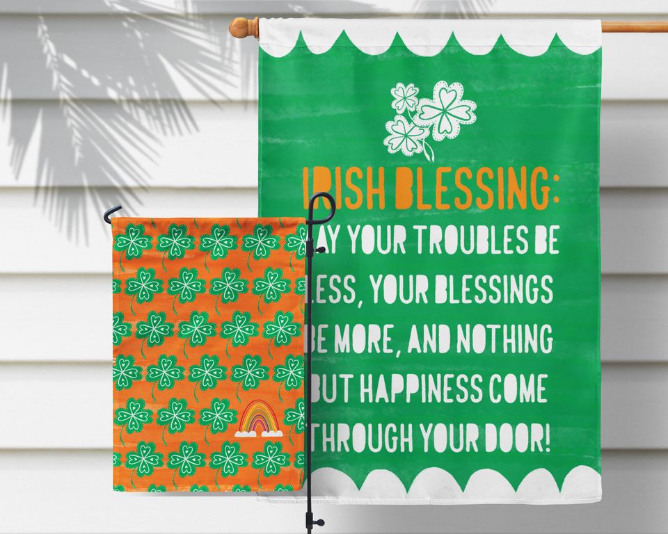 St Patricks Day Garden Flag: Shamrock Rainbow Porch Decor