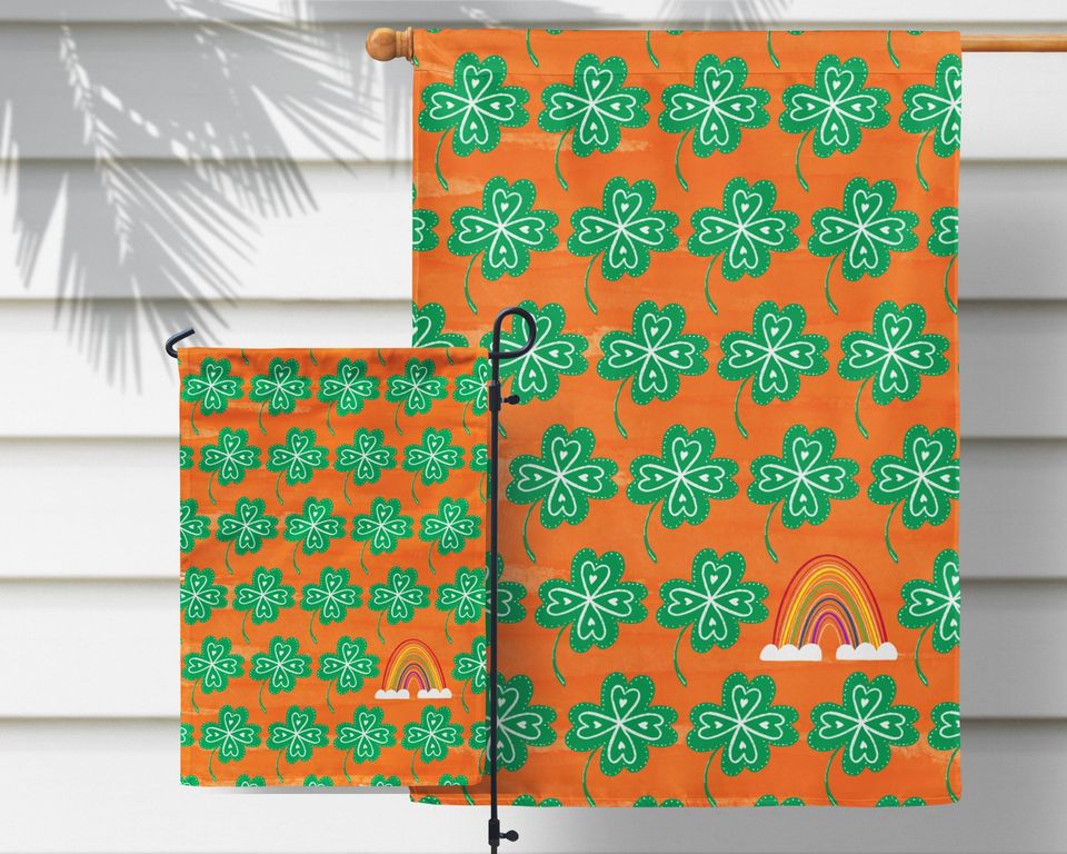 St Patricks Day Garden Flag: Shamrock Rainbow Porch Decor