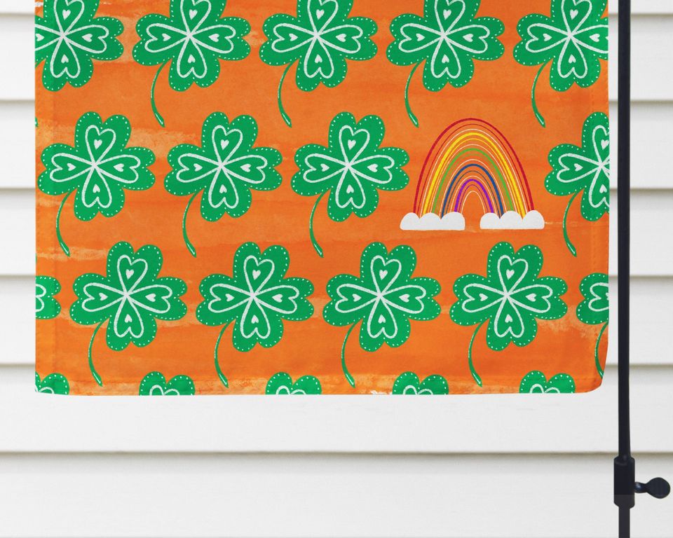 St Patricks Day Garden Flag: Shamrock Rainbow Porch Decor