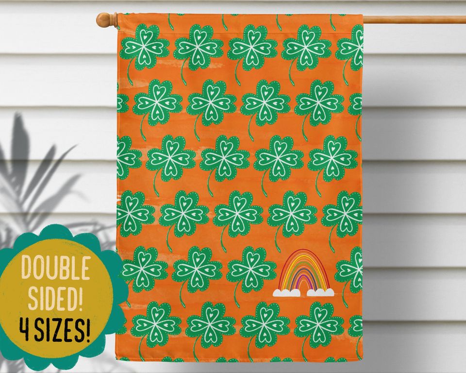 St Patricks Day Garden Flag: Shamrock Rainbow Porch Decor
