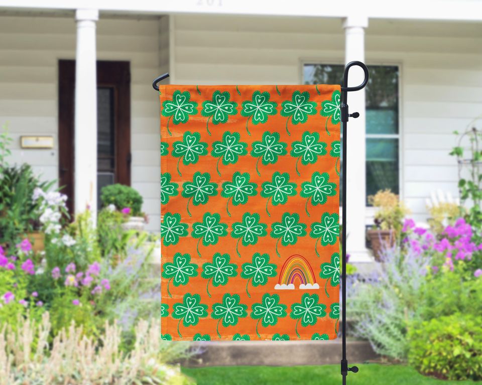 St Patricks Day Garden Flag: Shamrock Rainbow Porch Decor