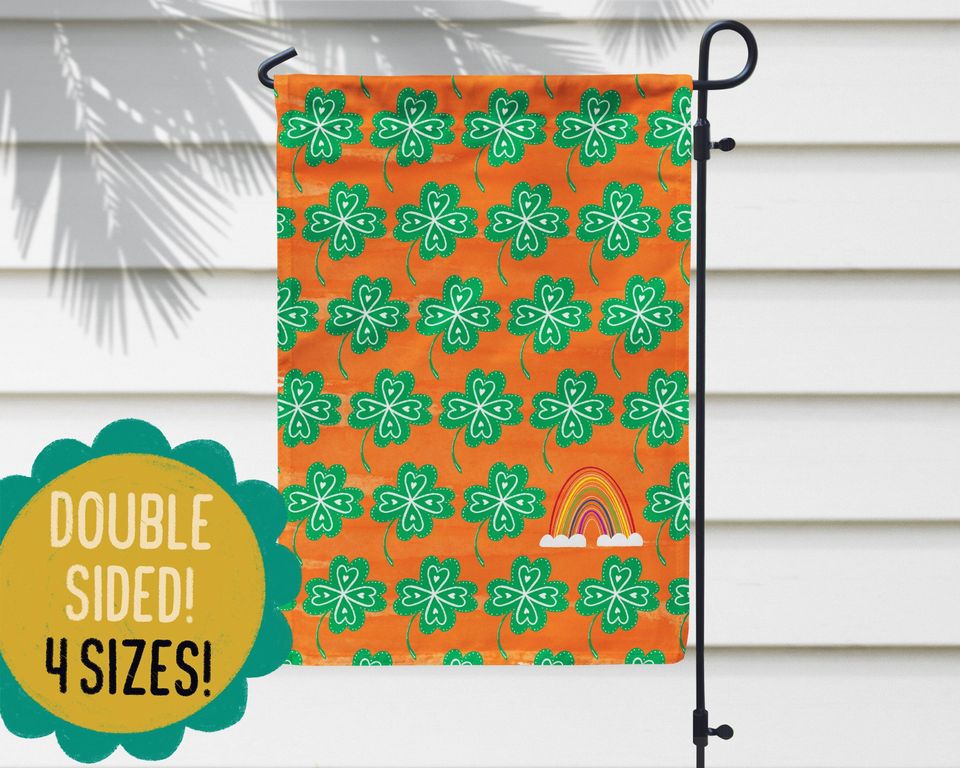 St Patricks Day Garden Flag: Shamrock Rainbow Porch Decor