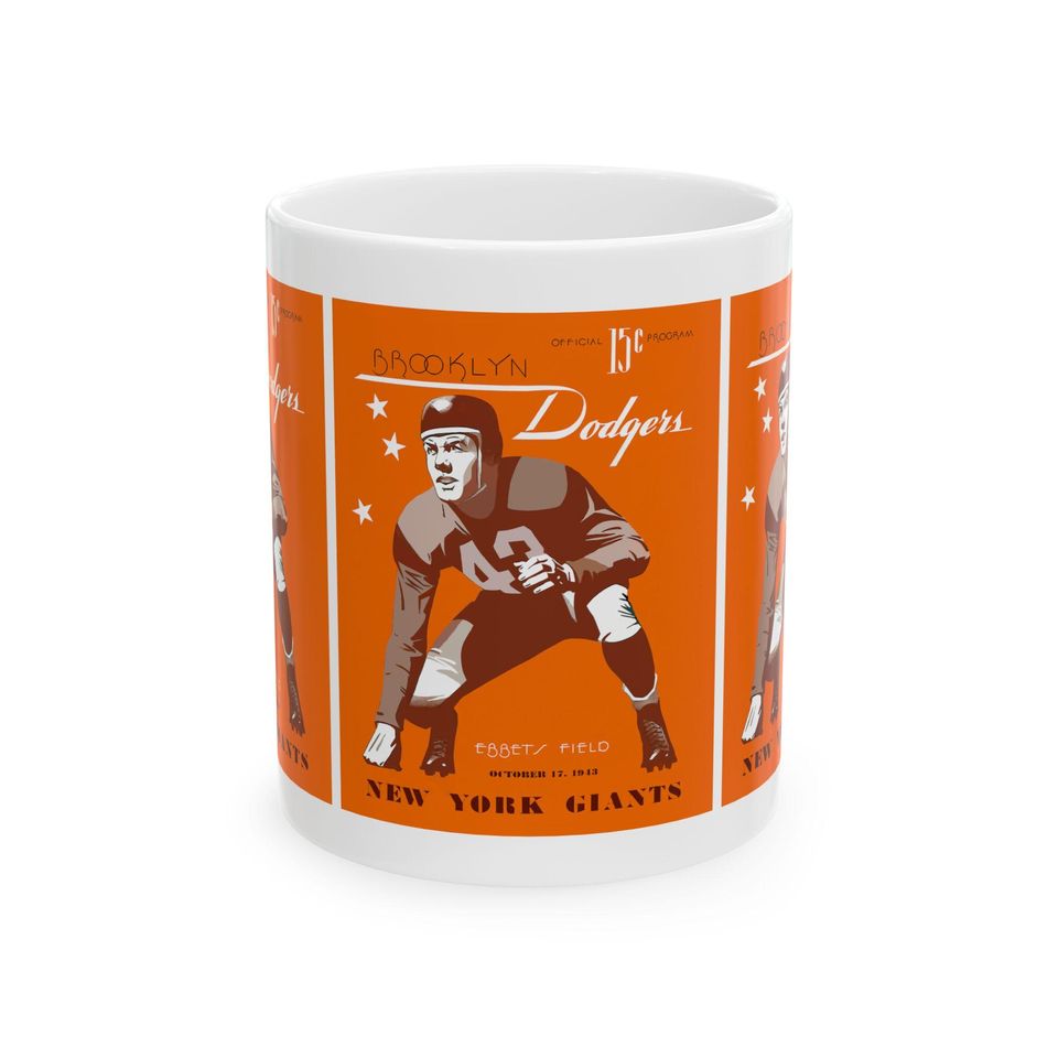 Brooklyn Dodgers Football Program Ceramic Mug, Vintage Sports Fan Gift, Baseball History Collectible Cup, 11oz