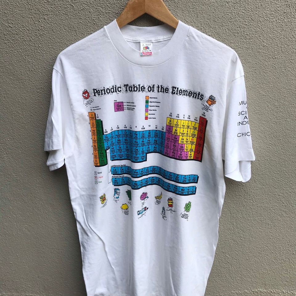 Vintage 90s PERIODIC TABLE element art tee