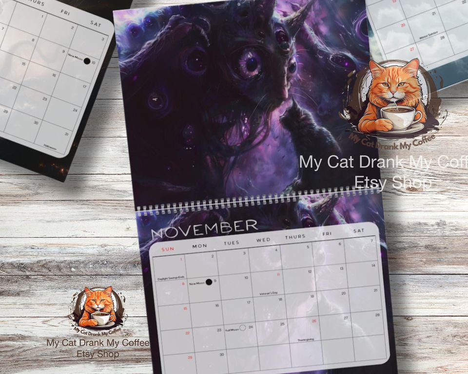 Cosmic Horror Cats Calendar 2026: Lovecraftian Art