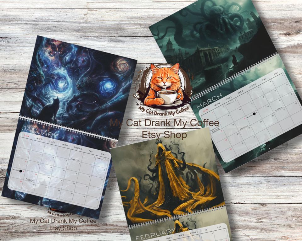 Cosmic Horror Cats Calendar 2026: Lovecraftian Art