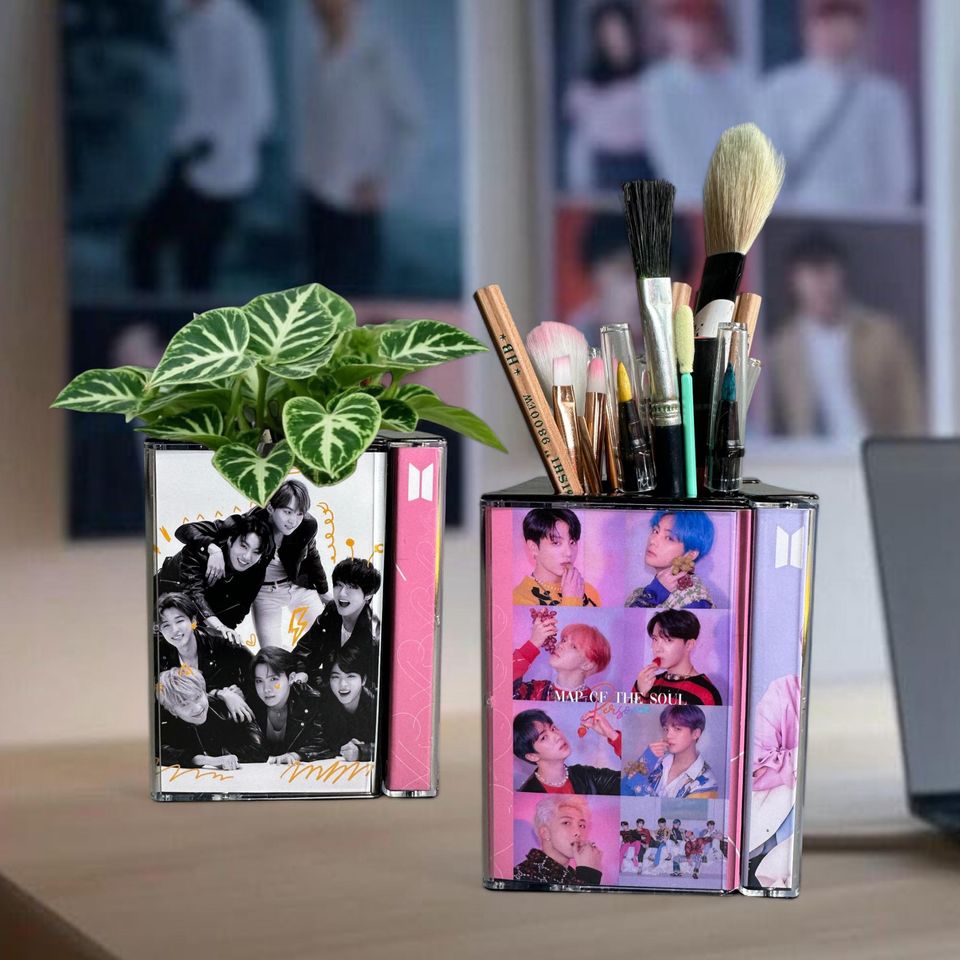 BTS Cassette Tape Desk Organizer Pen Pencil Holder Handmade Retro Makeup brush holder | Plant Pot Cute K-Pop gift
