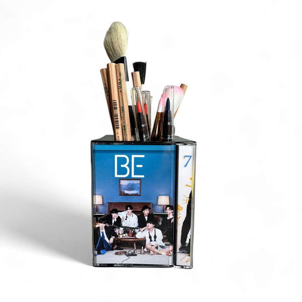 BTS Cassette Tape Desk Organizer Pen Pencil Holder Handmade Retro Makeup brush holder | Plant Pot Cute K-Pop gift