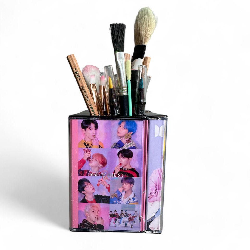 BTS Cassette Tape Desk Organizer Pen Pencil Holder Handmade Retro Makeup brush holder | Plant Pot Cute K-Pop gift