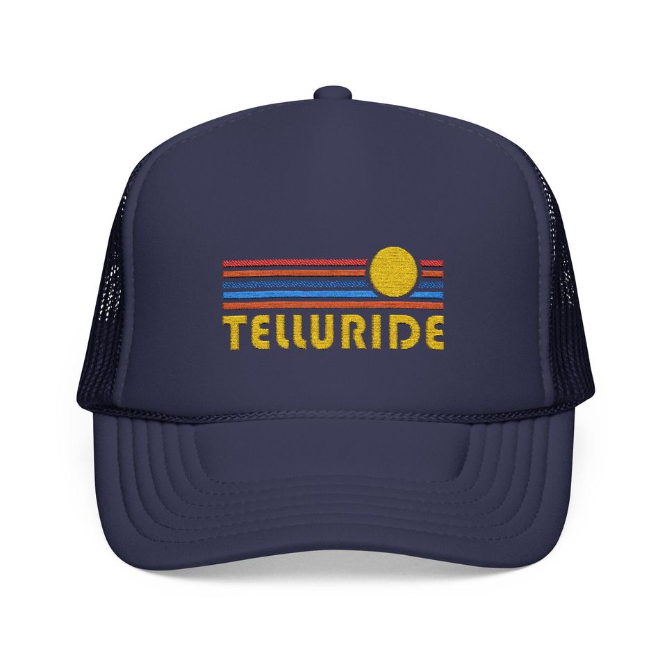 Telluride, Colorado Embroidered Foam Trucker Hat - Retro Sunset
