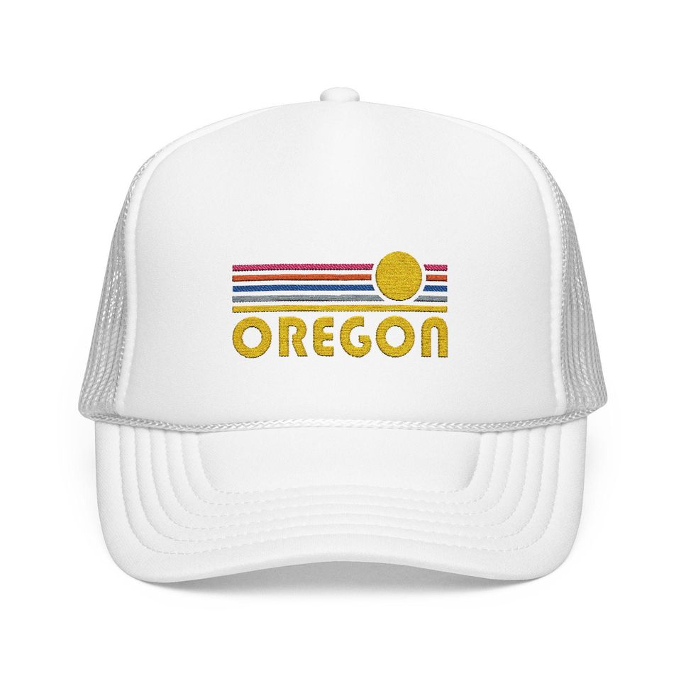 Oregon Embroidered Foam Trucker Hat - Retro Sunset