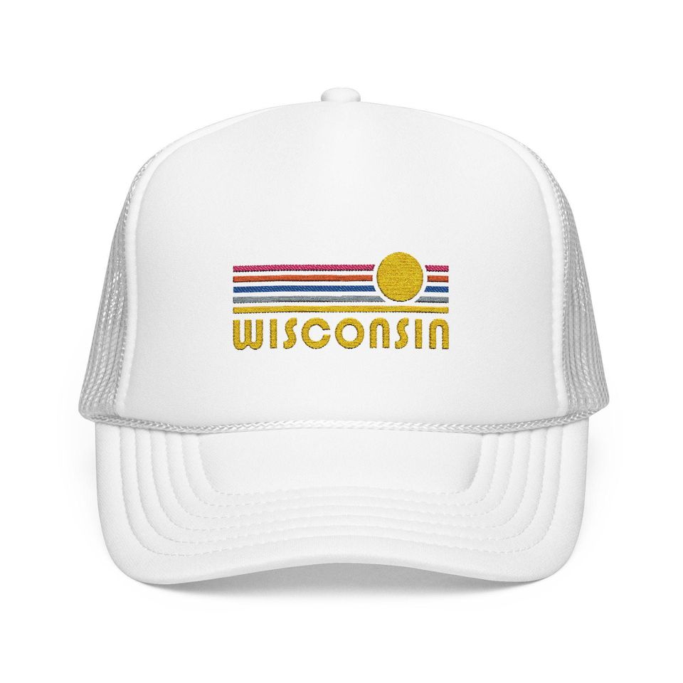 Wisconsin Embroidered Foam Trucker Hat - Retro Sunset