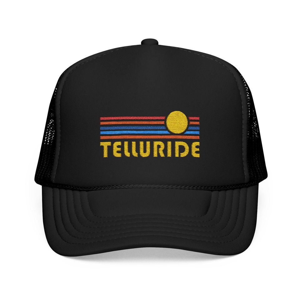 Telluride, Colorado Embroidered Foam Trucker Hat - Retro Sunset