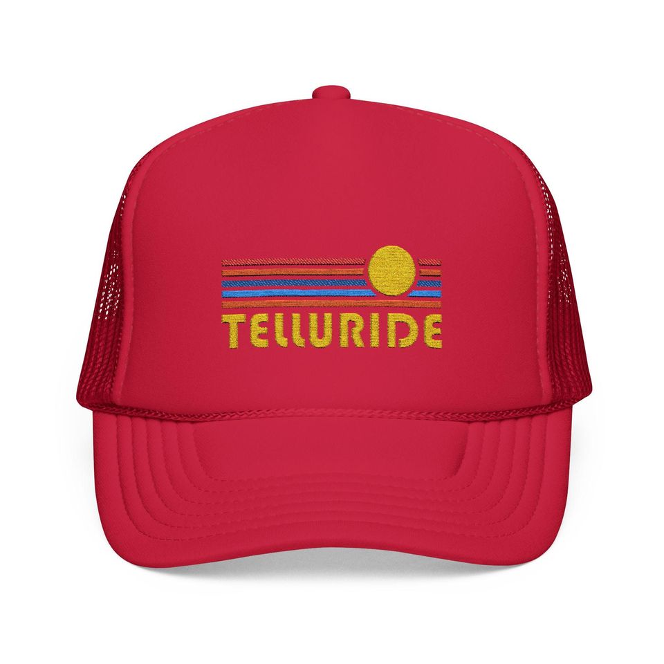 Telluride, Colorado Embroidered Foam Trucker Hat - Retro Sunset