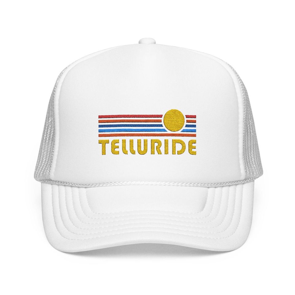 Telluride, Colorado Embroidered Foam Trucker Hat - Retro Sunset