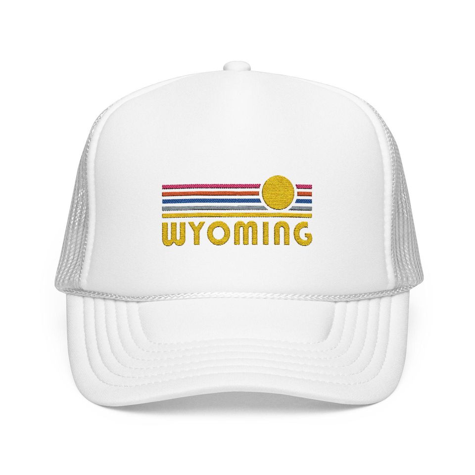 Wyoming Embroidered Foam Trucker Hat - Retro Sunset
