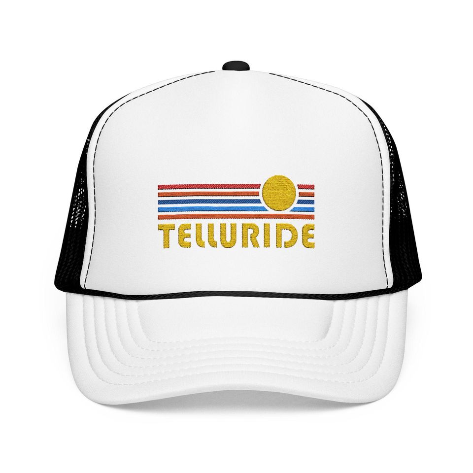 Telluride, Colorado Embroidered Foam Trucker Hat - Retro Sunset