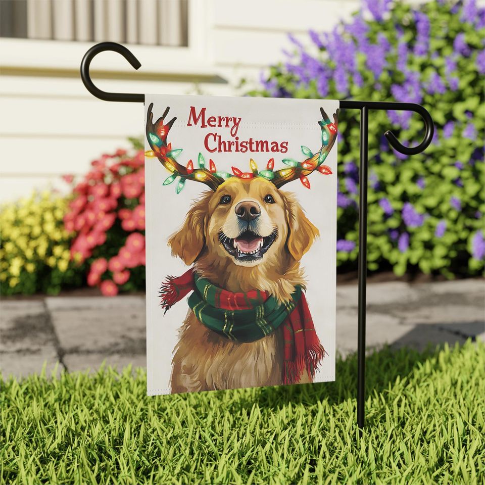 Golden Retriever Christmas Garden Flag, Holiday Dog Decor