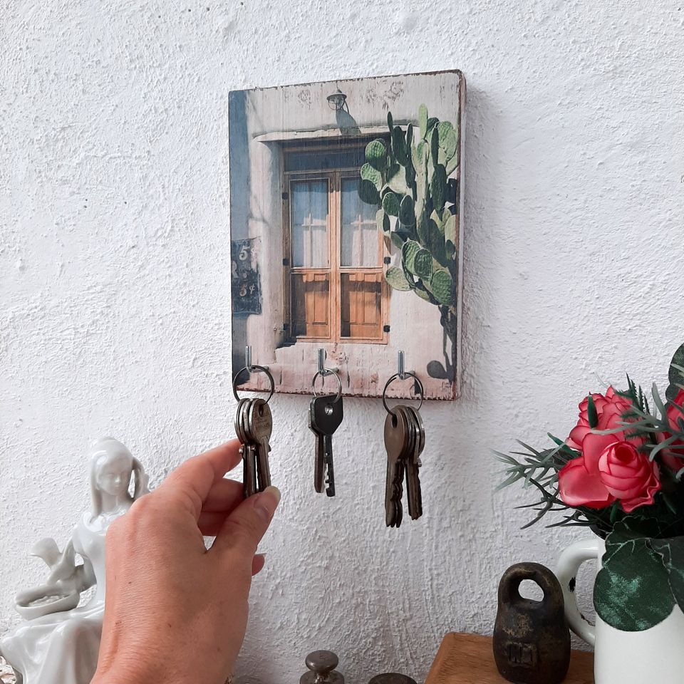 Rustic Wall Key Holder, Boho Entryway Key Organizer, Door Wall Hook, Wooden Key Hanger