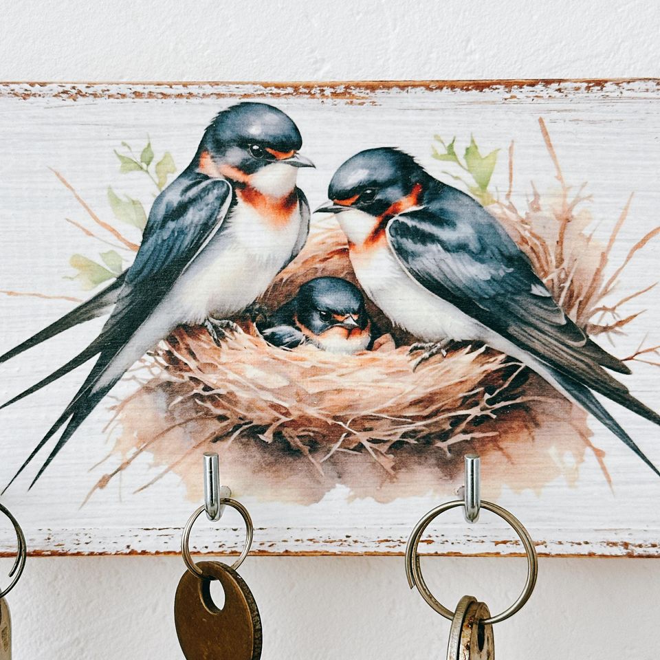 Wall Swallow Key Holder, Small Wooden Key Rack, Farmhouse Entryway Decor