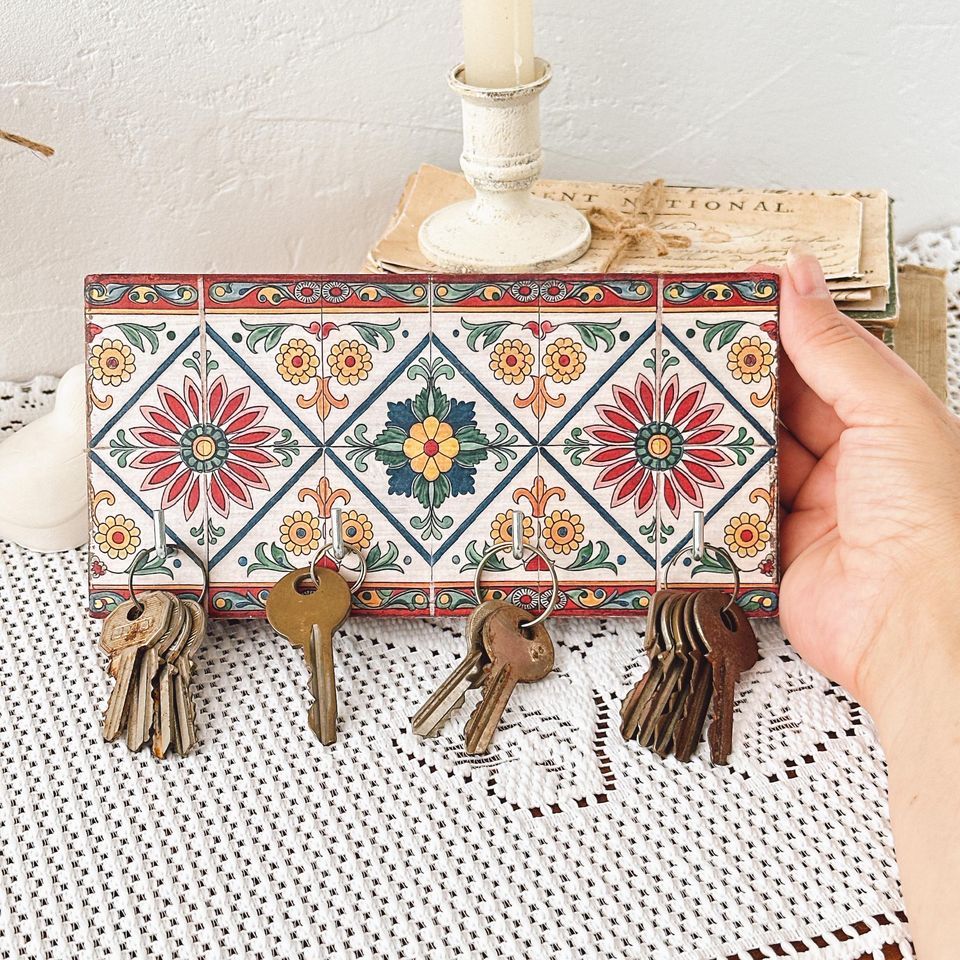 Colorful Mediterranean Rustic Wall Key Holder