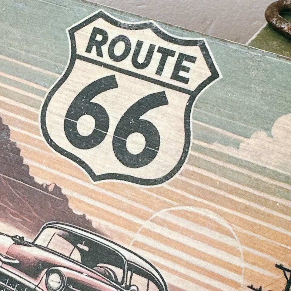 Rustic Route 66 Wooden Wall Key Holder, Retro Home Decor