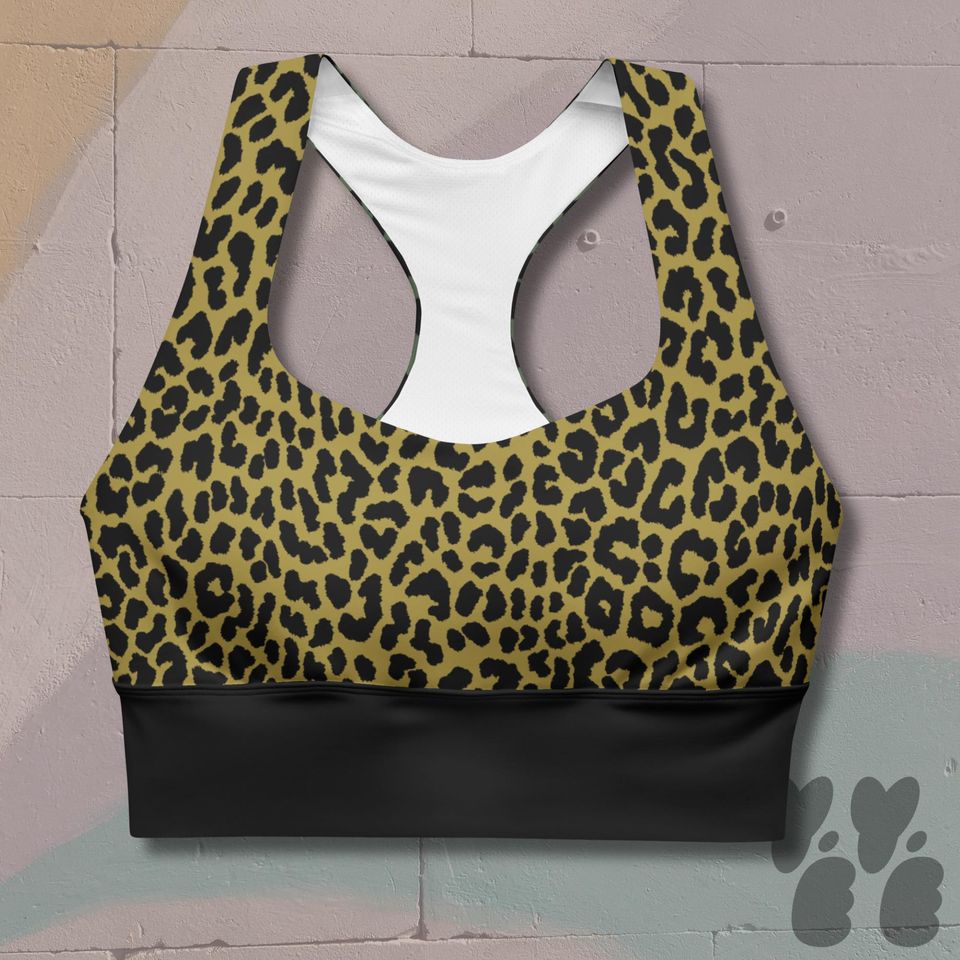 LEOPARD - MUSTARD - Recycled Sports Bra, Matching set with leggings, High impact bra